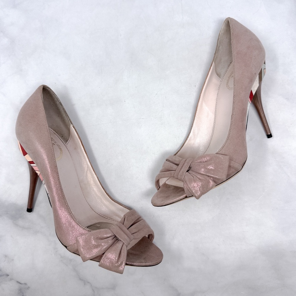 Emilio Pucci Vintage Y2K Metallic Pearlescent Bow Glitter Stiletto Heel Pumps 38 - Picture 2 of 16